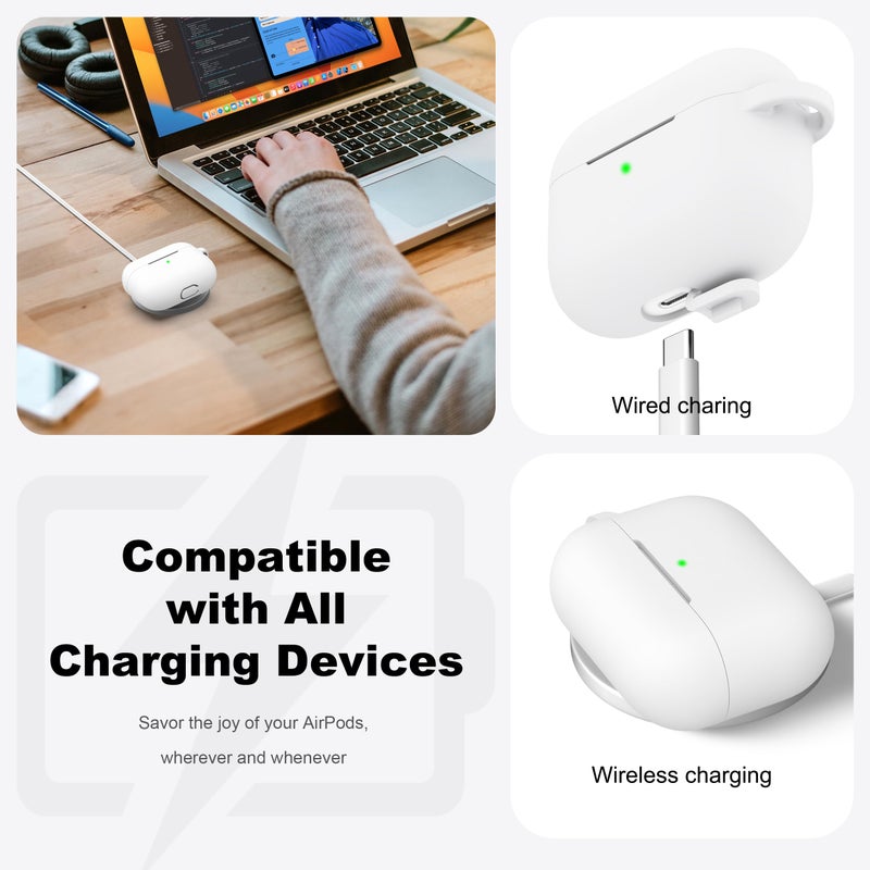 R-fun for AirPods Pro 2nd/1st Generation Case with Cleaner Kit,Soft Silicone Protective Case Cover for Apple AirPod Pro 2/1 for Women Men,AirPods Pro Case Accessories with Keychain,White - Image 3